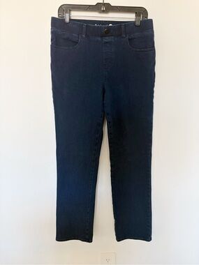 Betabrand Yoga Denim Straight Leg High Rise Blue Pull On Jeans Size L